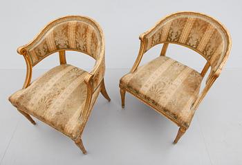 BALJFÅTÖLJER, 1 par, gustaviansk stil, sent 1800-tal.