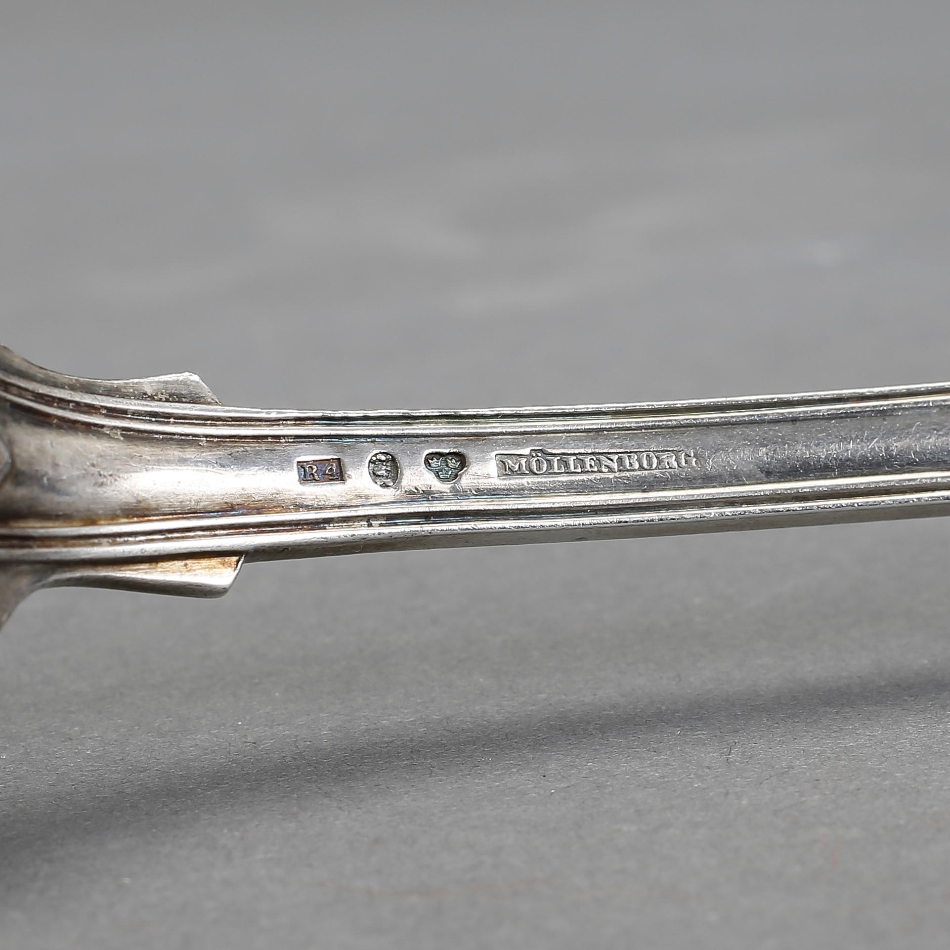 SKEDAR, 3 st, silver, bla Gustaf Möllenborg, Stockholm, 1847. Vikt ca  192g.
