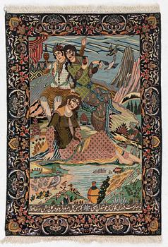 Rug, Tabriz, figural, approx. 140 x 97 cm.