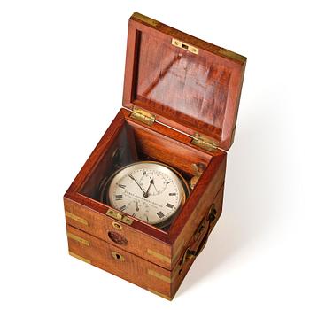 185. Urban Jürgensen & Sønner, a mid 19th century two-day brass bound mahogany marine chronometer, no. 38.