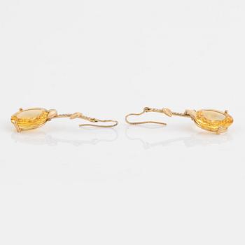 Large citrine and brilliant cut diamond earrings.