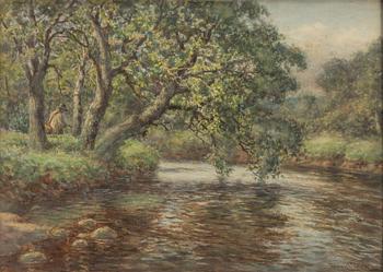 Dixon Clark, Summer Landscape with Fishermen by the River.