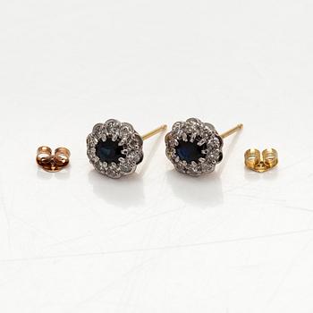 Earrings, faceted sapphires, 8/8 cut diamonds, 14K gold and white gold.