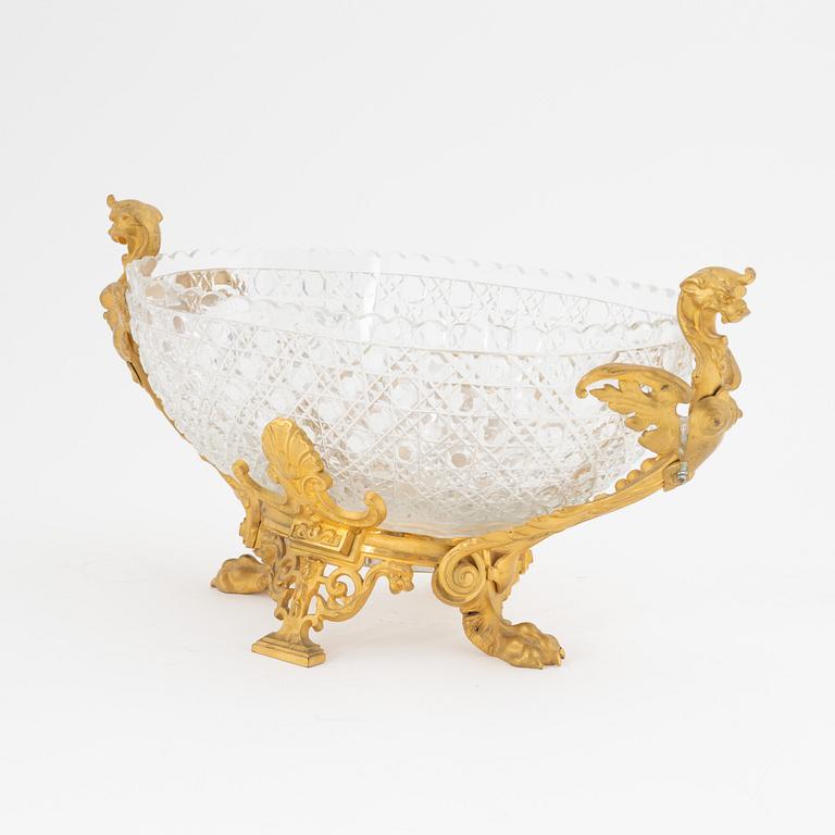 A gilt copper and cut glass jardiniere, late 19th Century.