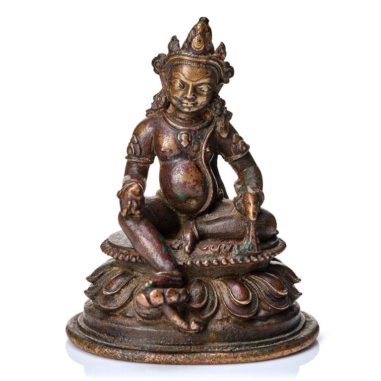 A copper alloy figure of Jambhala, Nepal, possibly 12/13th Century.