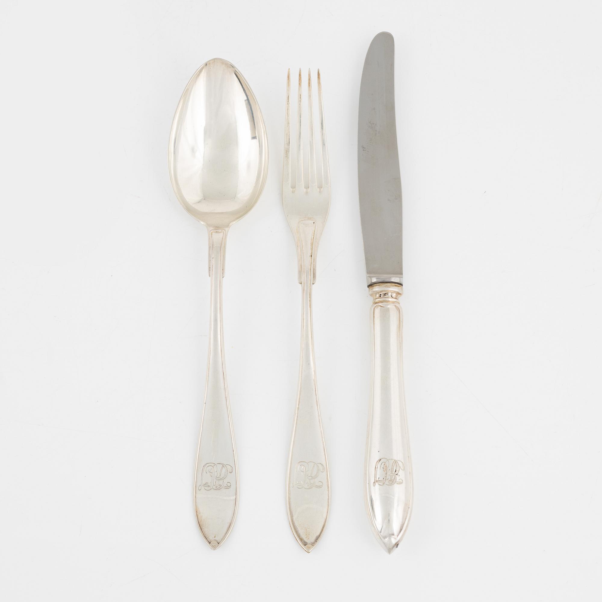 Bestickuppsättning, silver 36 st, "Svensk spets", GAB & C.G.Hallberg, Stockholm, R7-V7.