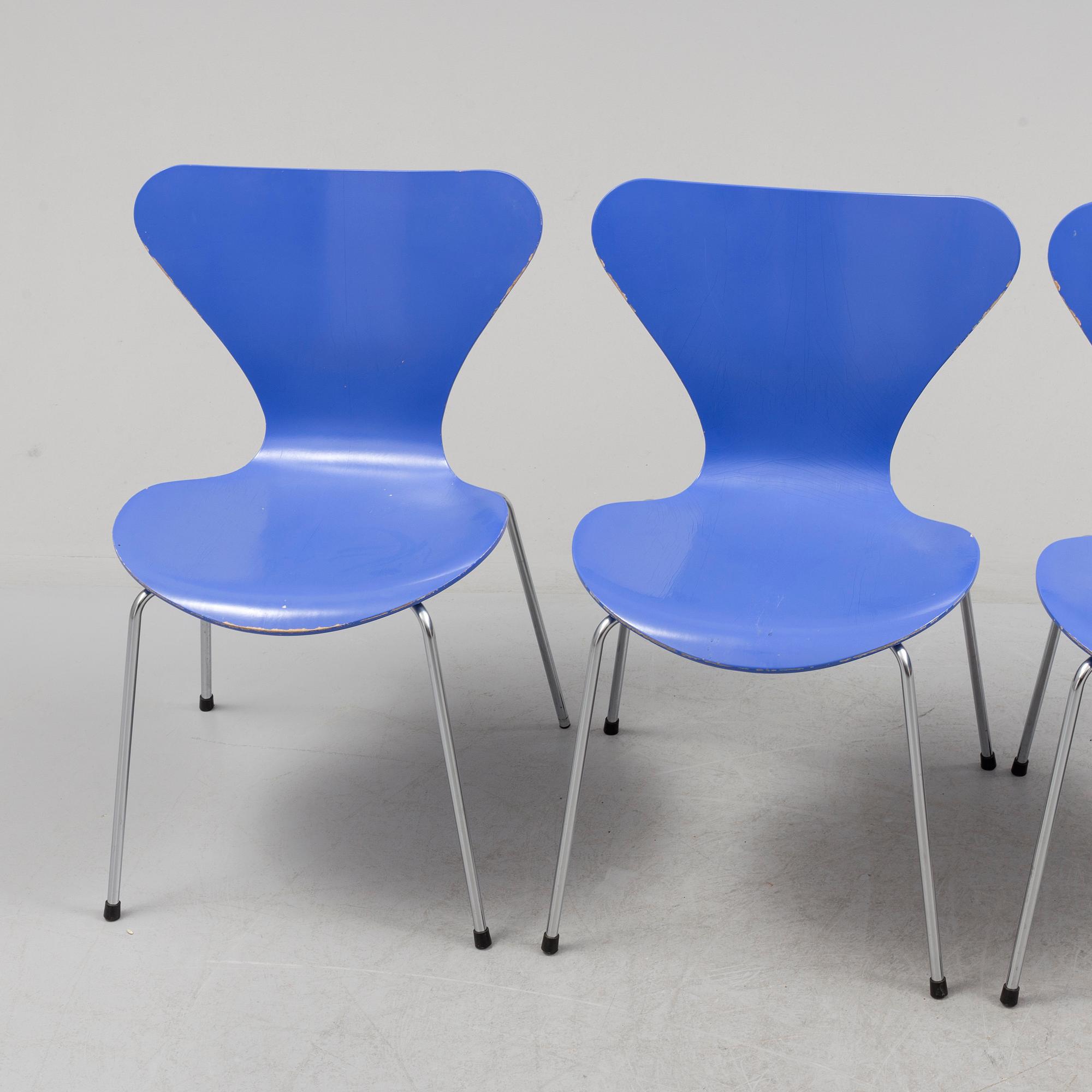 A set of four 1980s Arne Jacobsen "Sjuan" from Fritz Hansen.