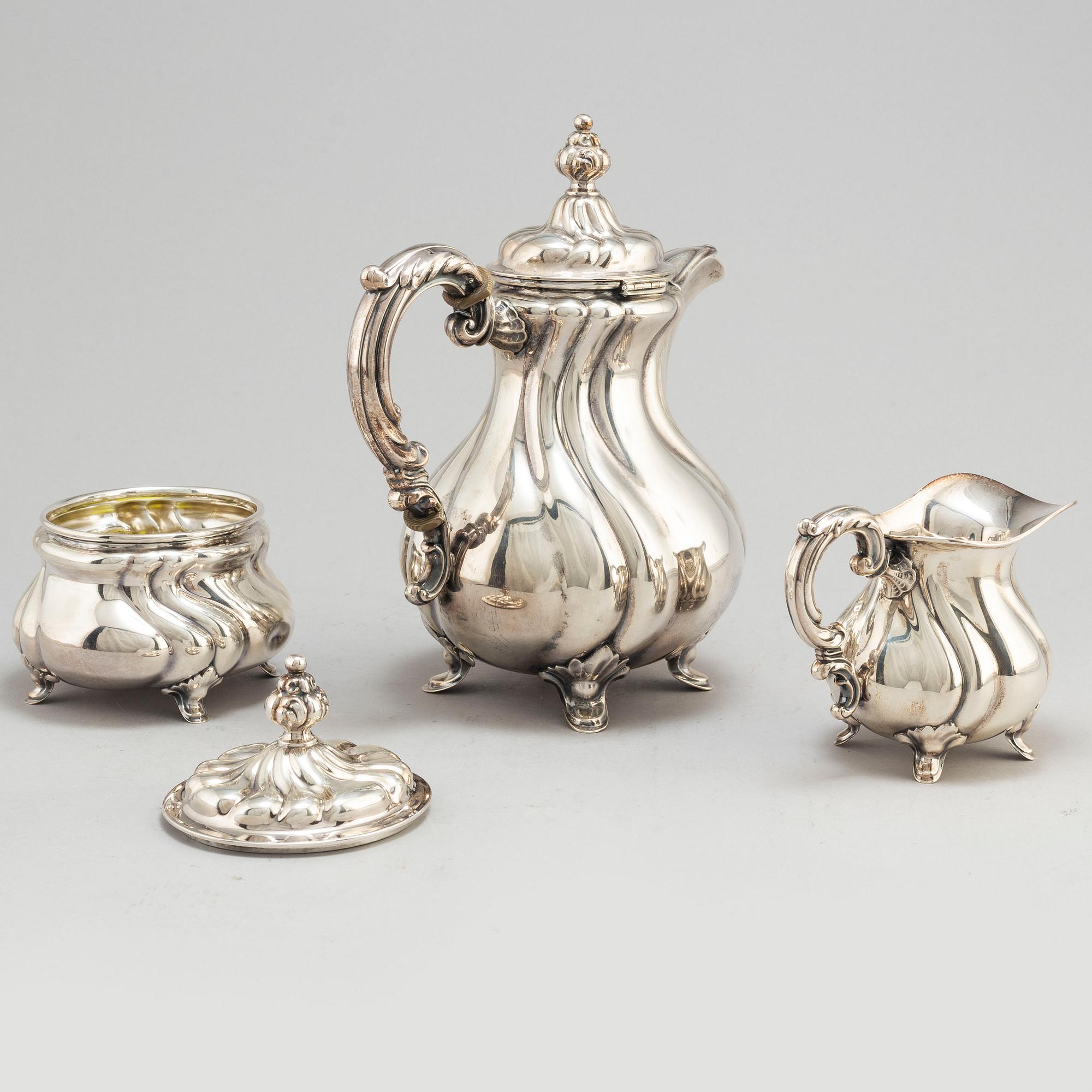 AXEL OHLSSON, kaffeservis, 3 delar, silver, rokokostil, Växjö 1937.