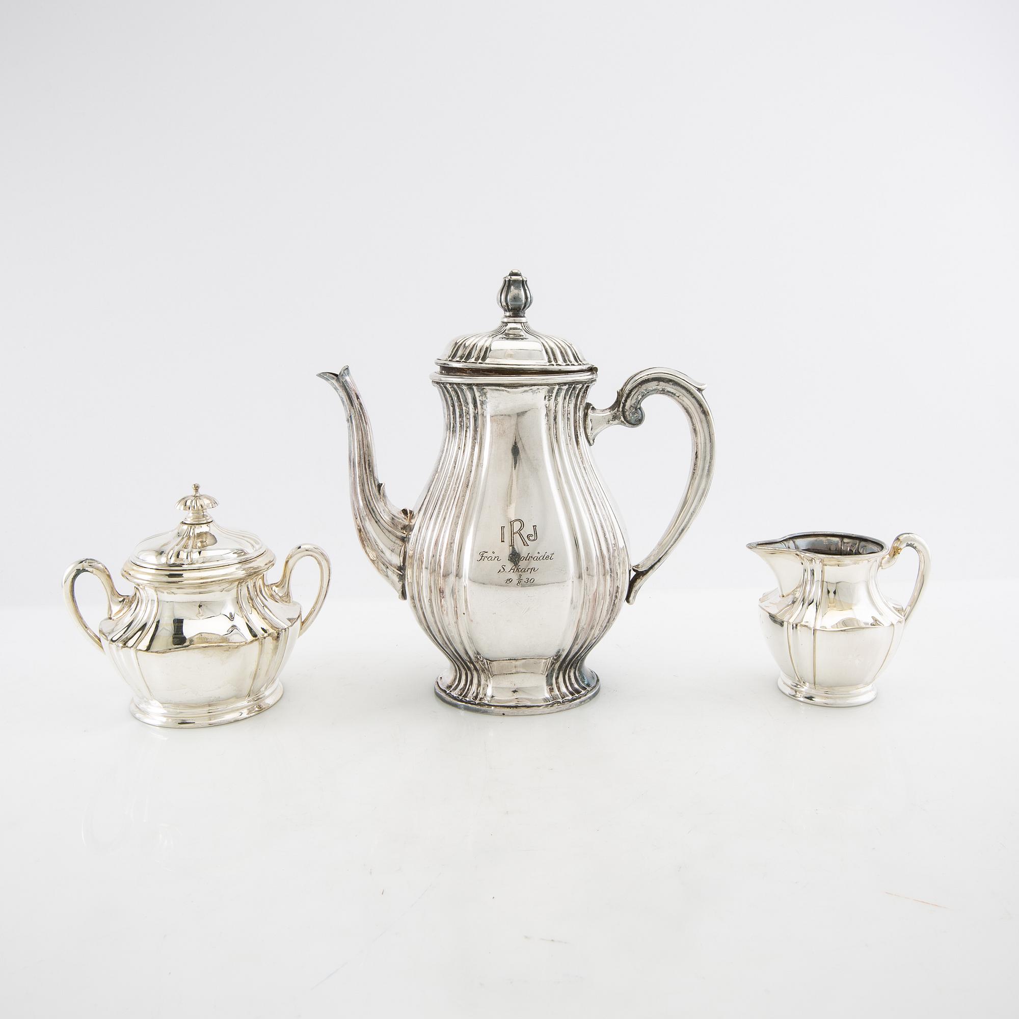Coffee service 3 dl Rokoko style, silver plate, 1930s.