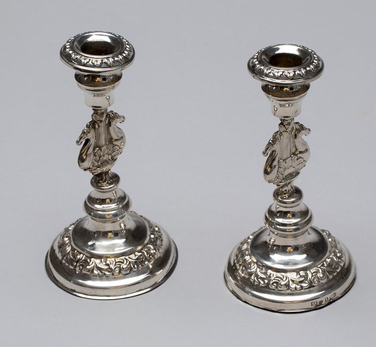 LJUSSTAKAR, ett par, silver, Carl Nyström, Stockholm, 1848.