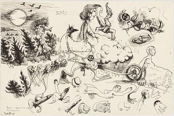 ULF RAHMBERG, Ink wash, signed with monogram verso. Dated -83.