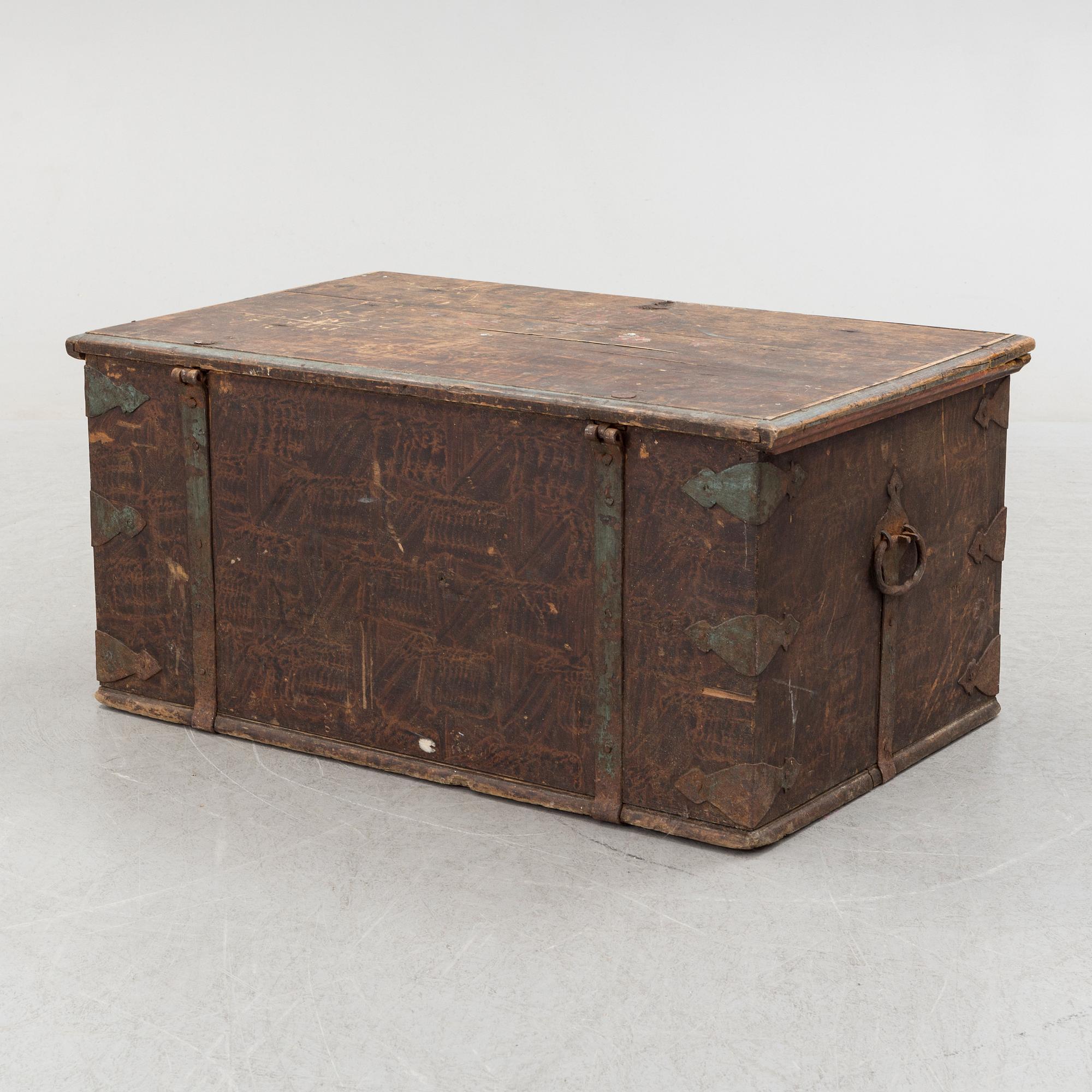 a 18th century wooden chest.