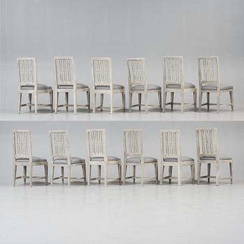 A set of twelve Gustavian chairs by E Holm master (1774-1814).