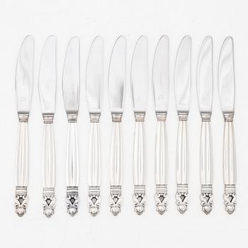 Georg Jensen, Knivar, 10 st, sterling silver, modell "Konge/Acorn", design Johan Rodhe, Danmark efter 1945.