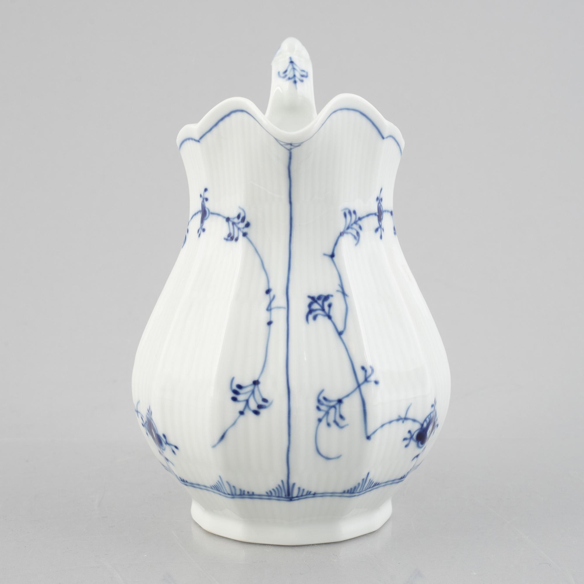 A 'Blue Fluted Plain' / 'Musselmalet rifflet' pitcher, Royal Copenhagen, model 355, 1969-73.