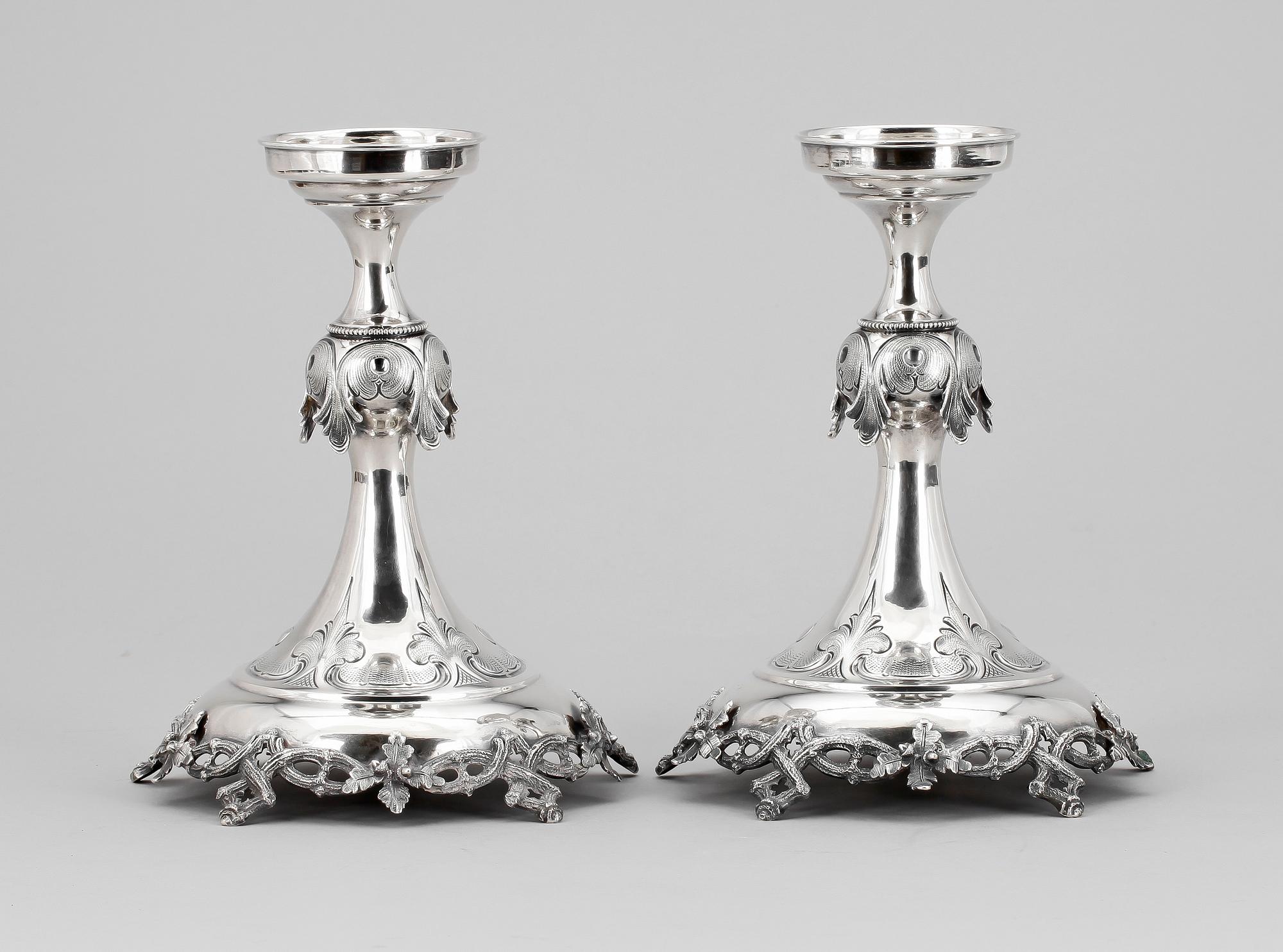 LJUSSTAKAR, ett par, silver, Lars Larsson & Co, Göteborg 1870. Tot vikt 540g.