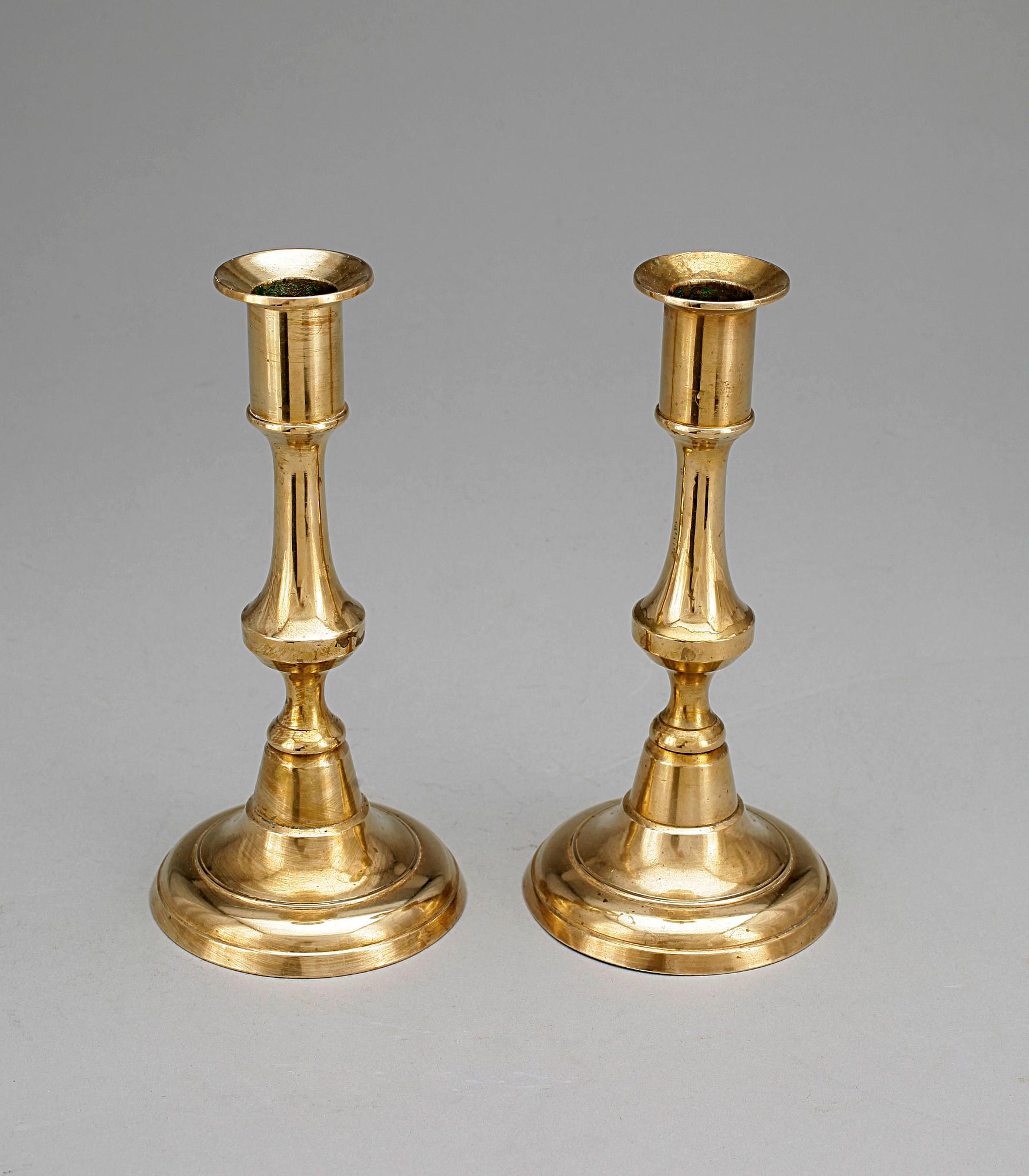 LJUSSTAKAR, 6 st, mässing, 1800/1900-tal.