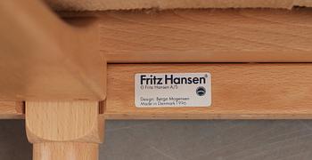 A Børge Mogensen beech and red brown leather sofa, Fritz Hansen 1996, model 1758.