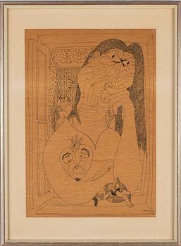 EGON MÖLLER-NIELSEN, tusch på smörpapper, signerad och daterad -43.