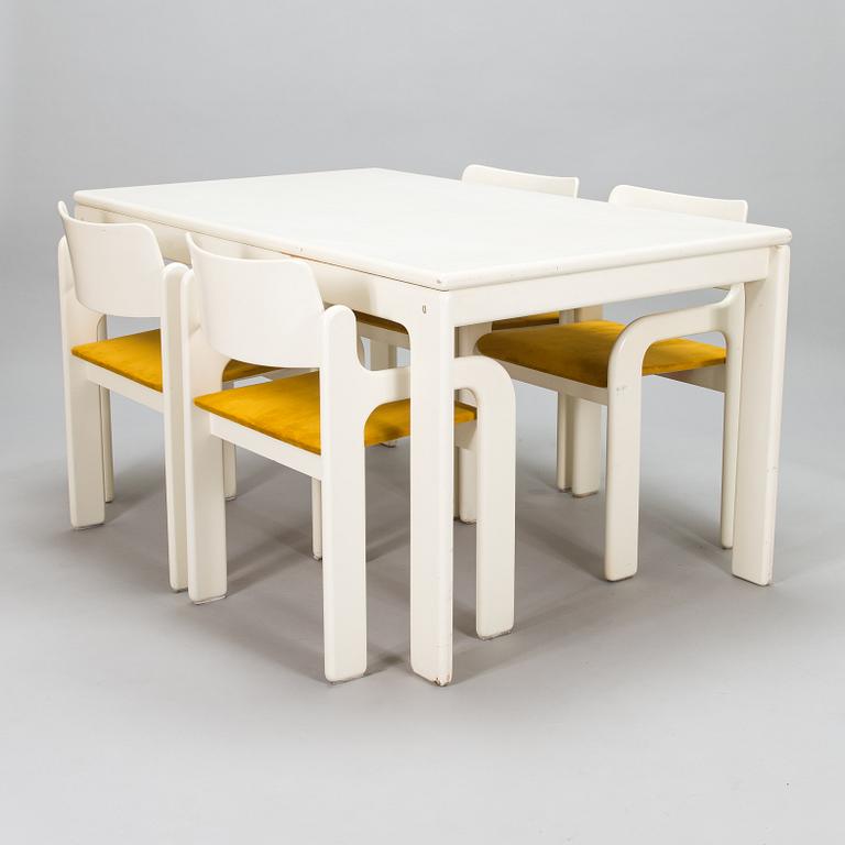 Eero Aarnio, ruokapöytä ja tuoleja, 4 kpl, "Flamingo", Asko 1970-luku.