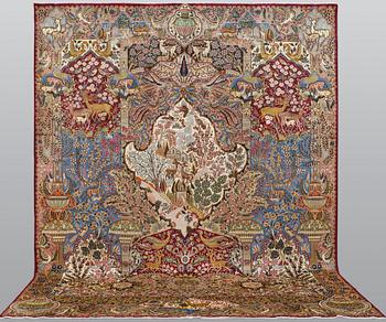 A carpet, Figural Kashmar, ca 385 x 295 cm.