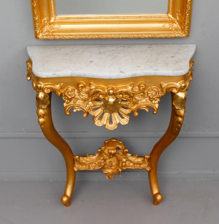SPEGEL MED KONSOLBORD, rokokostil, 1800-talets andra hälft.
