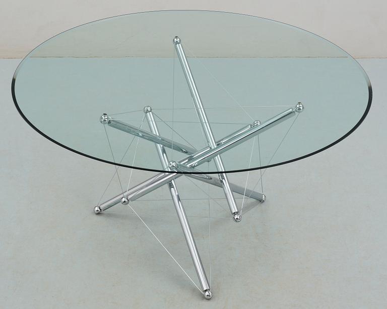 A Theodore Wadell "Wadell" chromium plated steel and glass dinner table, Cassina post 1973.