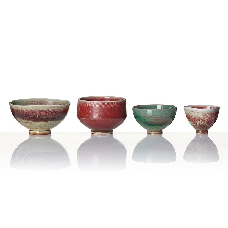 Berndt Friberg, a set of 7 stoneware vases, 5 bowls and a box, Gustavsberg Studio, Sweden, ca 1962-68.