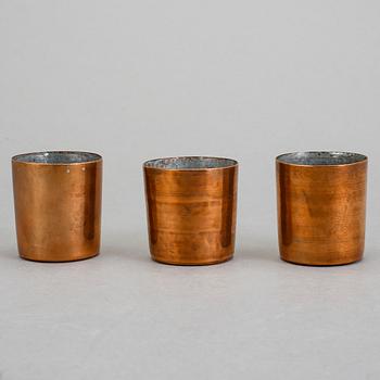 BÄGARE, 3 st, koppar, 1800/1900-tal.