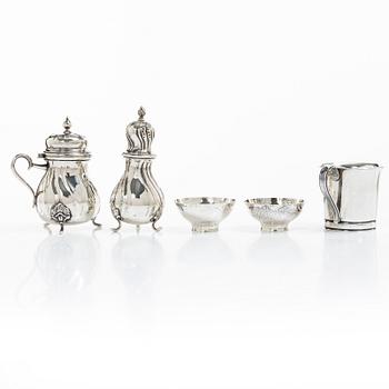 Silver, 5 pieces, Sweden and Denmark, 20th century.