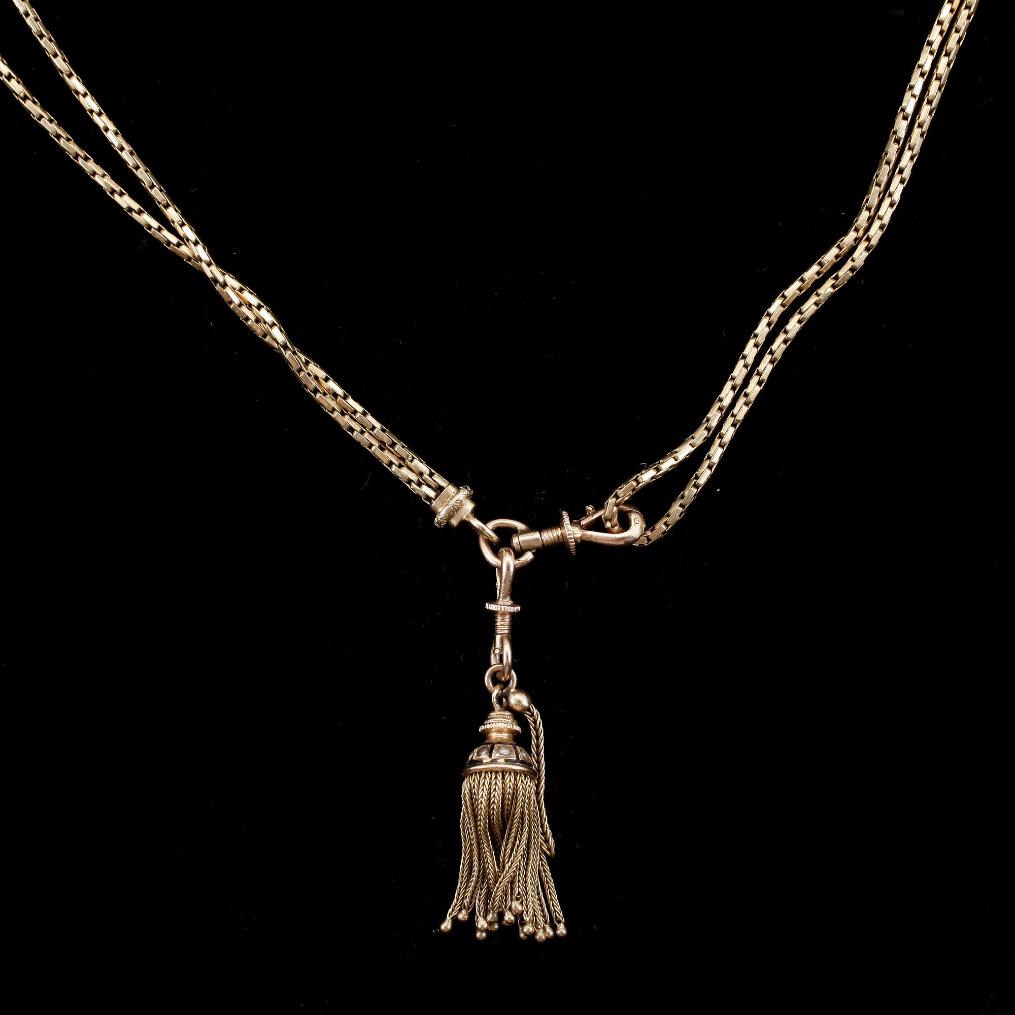 DAMKLOCKKEDJA, 18k guld, sannolikt Frankrike, 1800-tal. Vikt 36g.