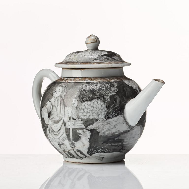 A grisaille and gold tea pot with cover, Qing dynasty, Qianlong (1736-95).