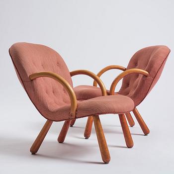 Swedish Modern ett par, "Clam chairs",  möjligen  Erik Eks Snickerifabrik, sannolikt 1950-tal.