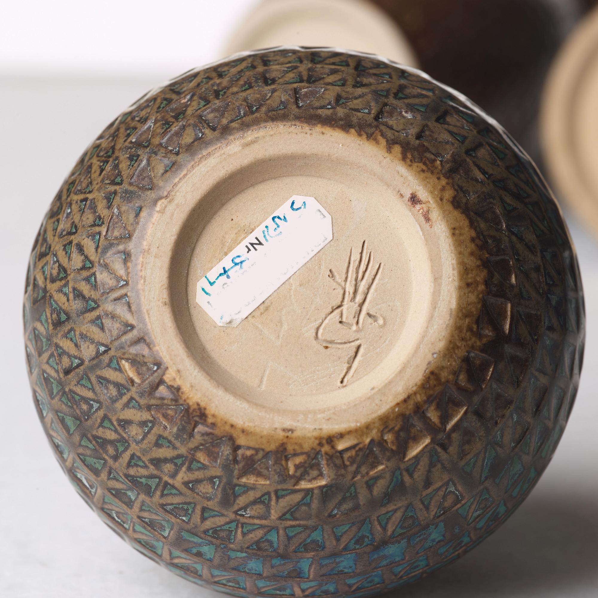 Stig Lindberg, a set of three stoneware vases, Gustavsberg studio, Sweden 1962.