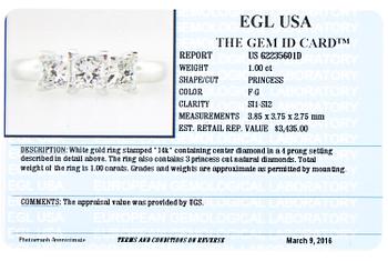 SORMUS, 14K valkokultaa, princesshiottuja timantteja n. 1.00 ct yht.