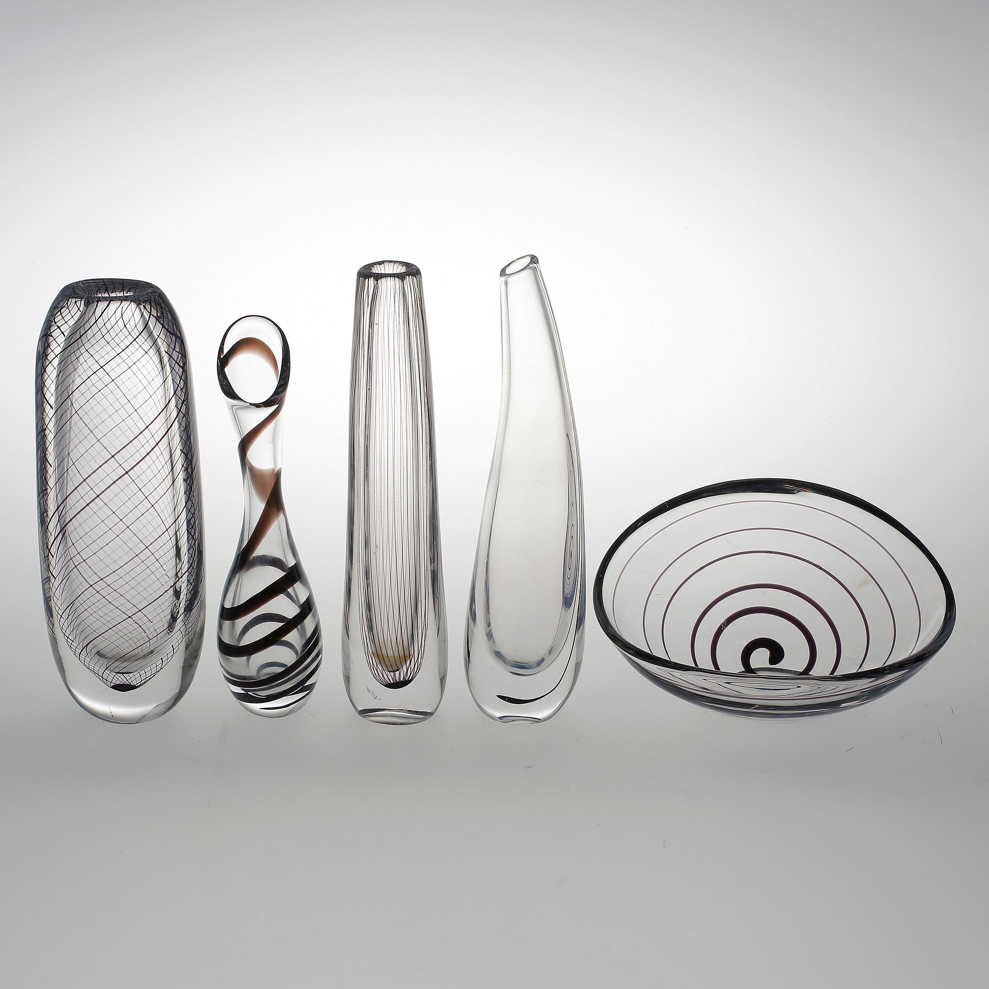 VASER, glas, 5 st, Vicke Lindstrand, Kosta.