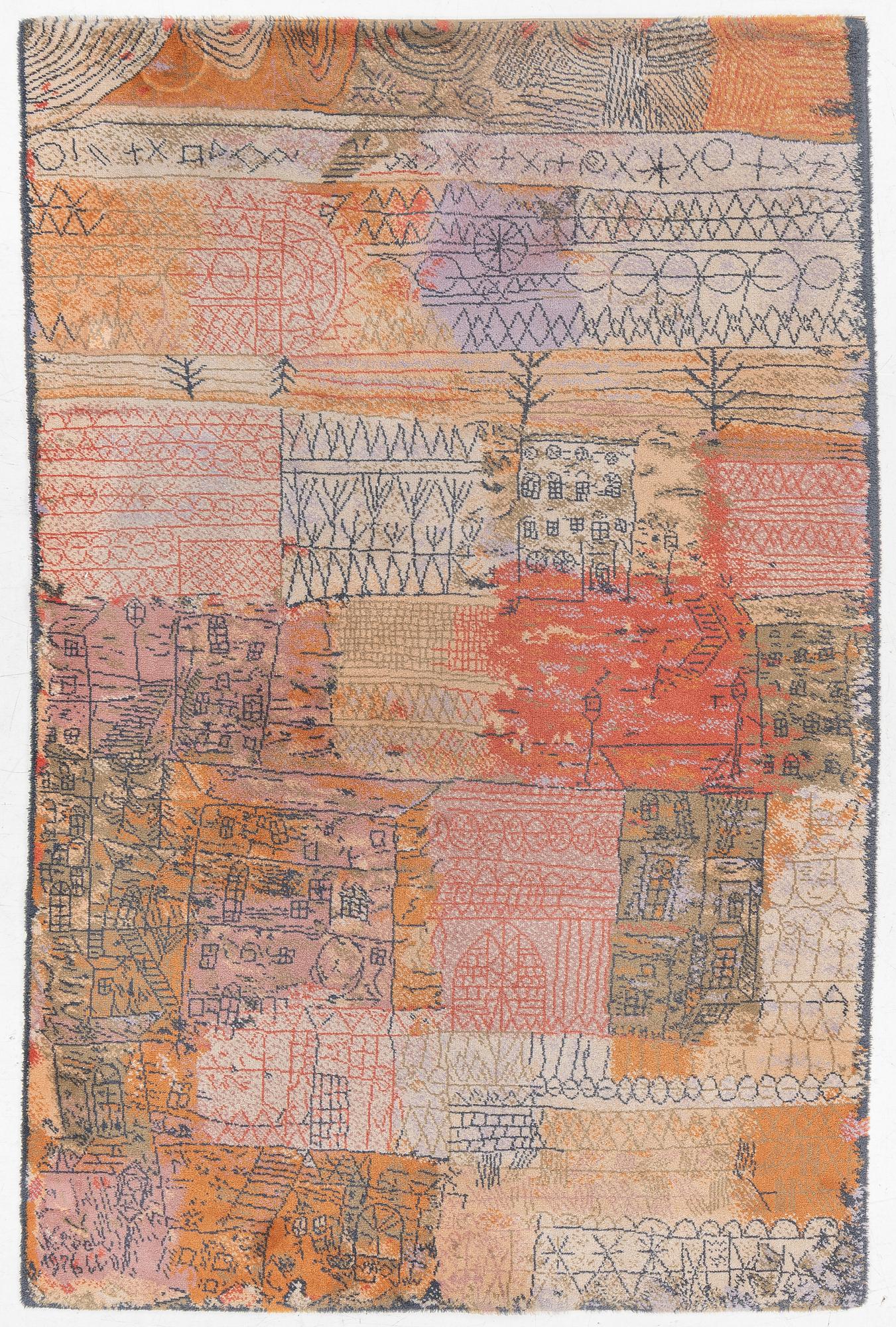 Carpet with a motif after Paul Klee, "Florentine Villa District" approximately 280 x 180 cm.