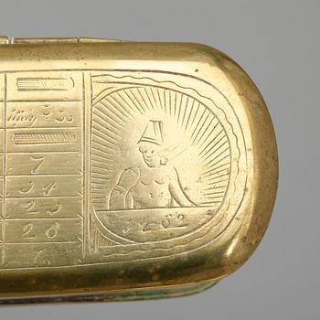 KALENDERDOSOR, 4 st mässing, 1700-tal samt 1800-tal.