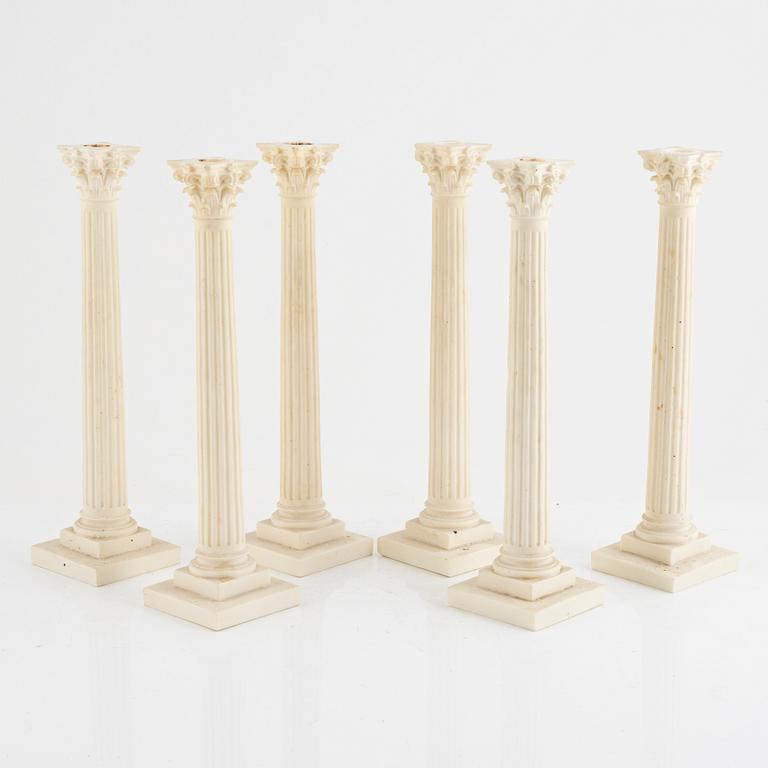 Six resin candle sticks, Italy, late 20th century.