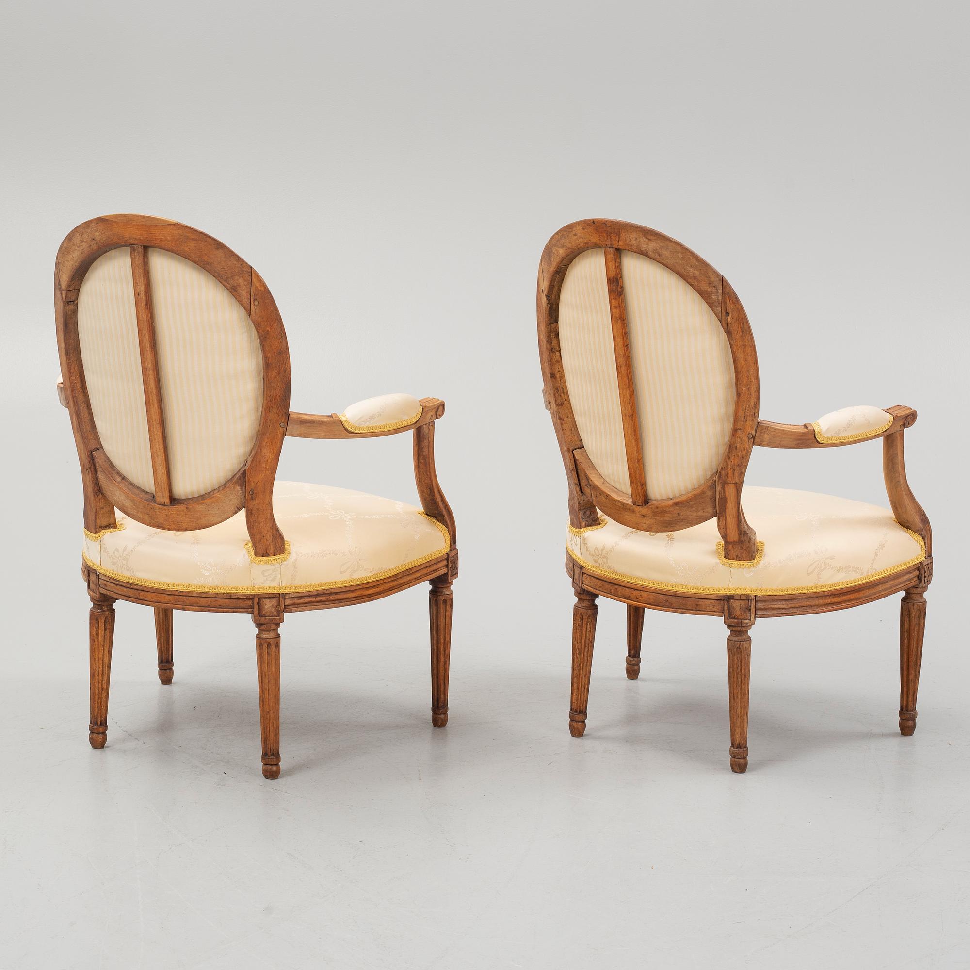 A pair of Louis XVI open armchairs by Niclas-Louis Mariette (maître menuisier in Paris 1765-89).