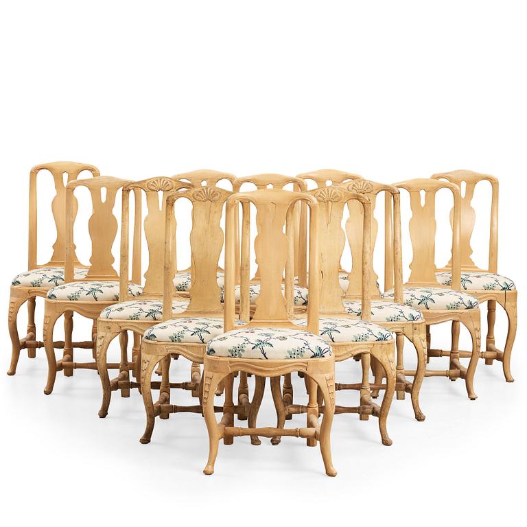 Twelve chairs (4 and 8 matched), Swedish Rococo, 18th century.