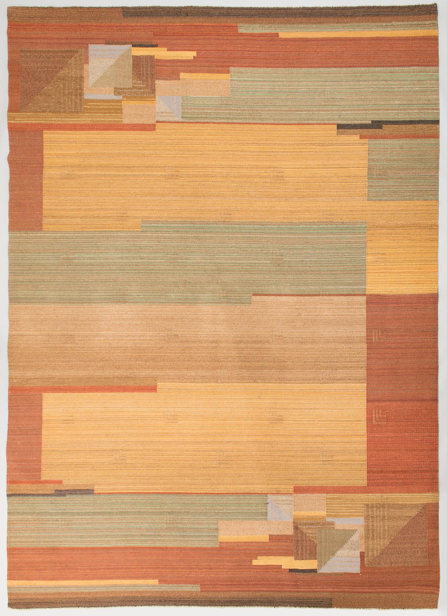 A 1930s flat weave carpet probably Greta Skogster-Lehtinen for Aaltosen Mattokutomo Kiikka, Finland. Circa 350x250 cm.