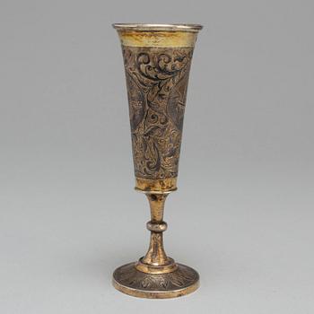 A Russian 19th century silver-gilt and niello champagne flute, unidentified makers mark, Moscow first half of 19th c.