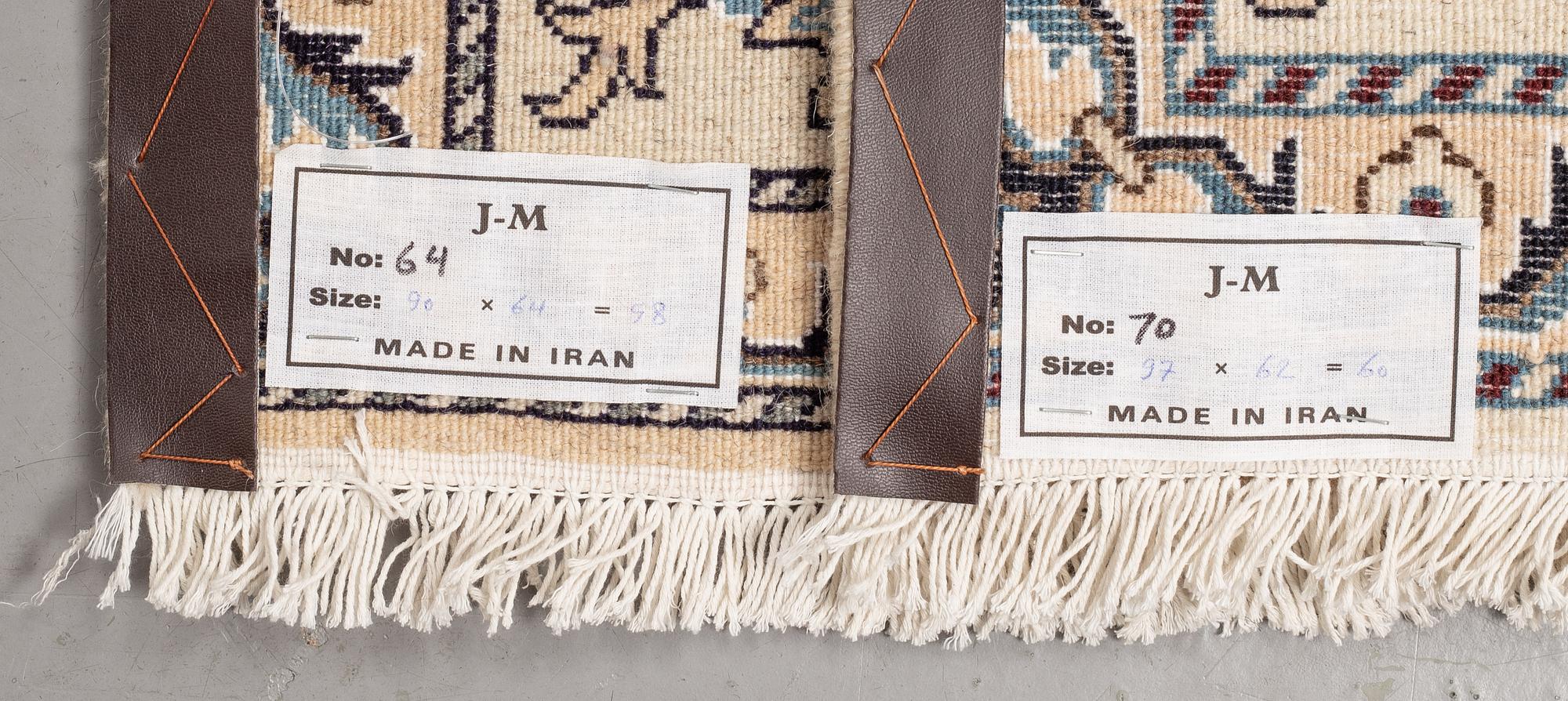 Mattor 2 st, Nain, part silk, ca 90 x 64 cm.