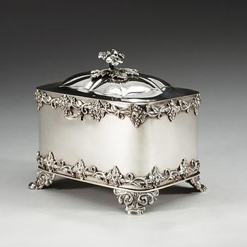 A Swedish 19th century silver sugar-casket, makers mark of Gustaf Möllenborg, Stockholm 1845.