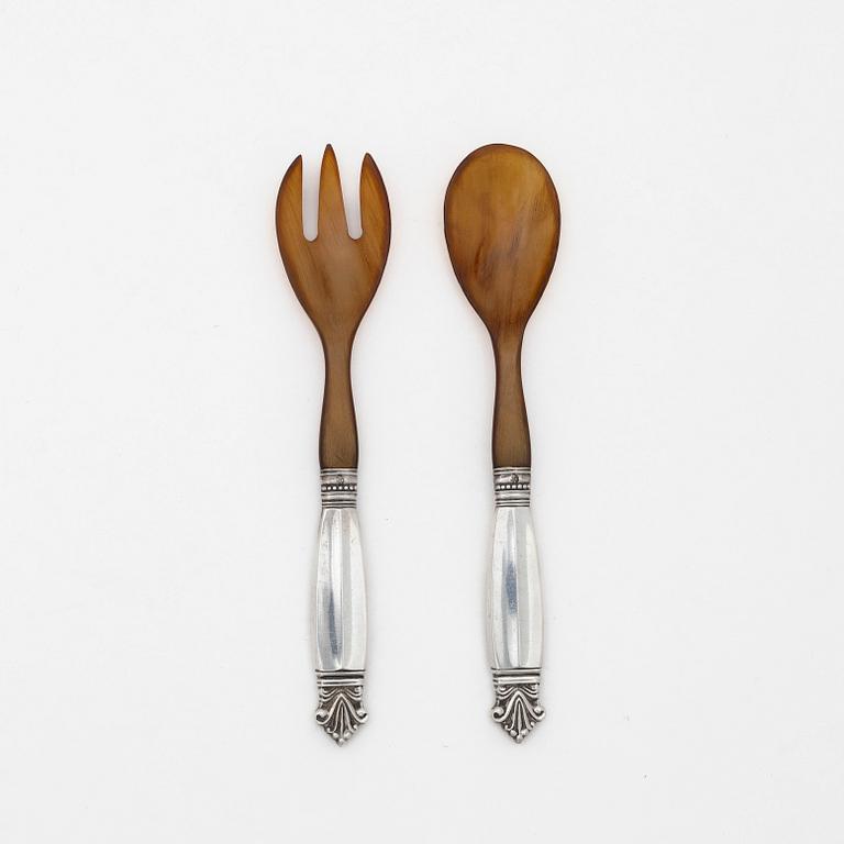 Johan Rohde, a par of silver serving utensils, 'Dronning/ Acanthus', Georg Jensen, Denmark 1927.