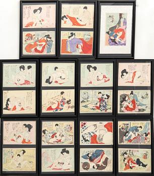 Woodcut prints 21 pcs Shunga japan 20th Century.