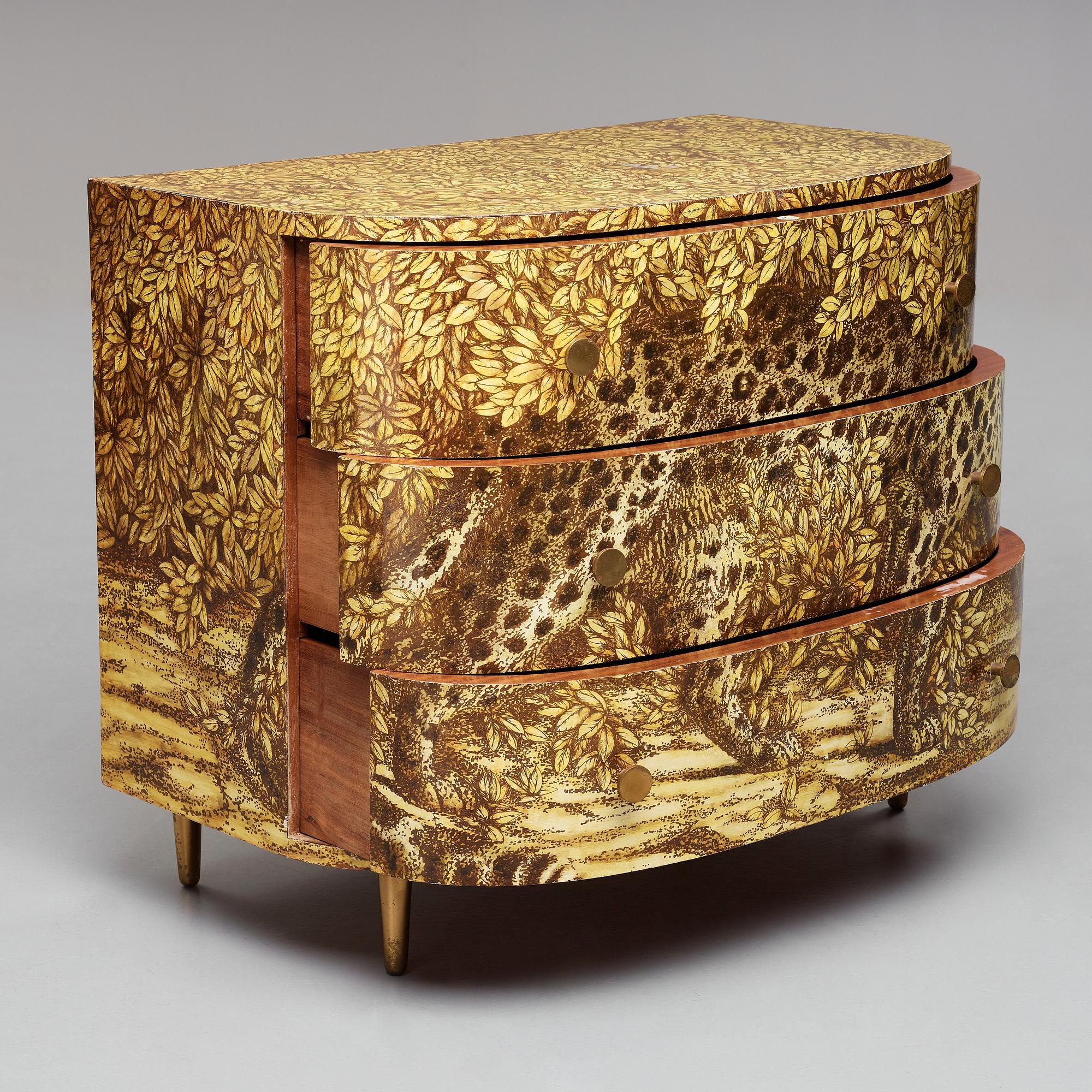 Piero Fornasetti, a "Leopardo" chest of drawers, Ateliers Fornasetti, Milan 1950-60's.