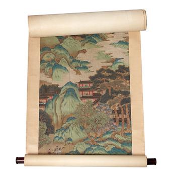 A hanging scroll in a stylized style of Ma Yuan (c. 1160-1225), Qing Dynasty, 18/19th Century.
