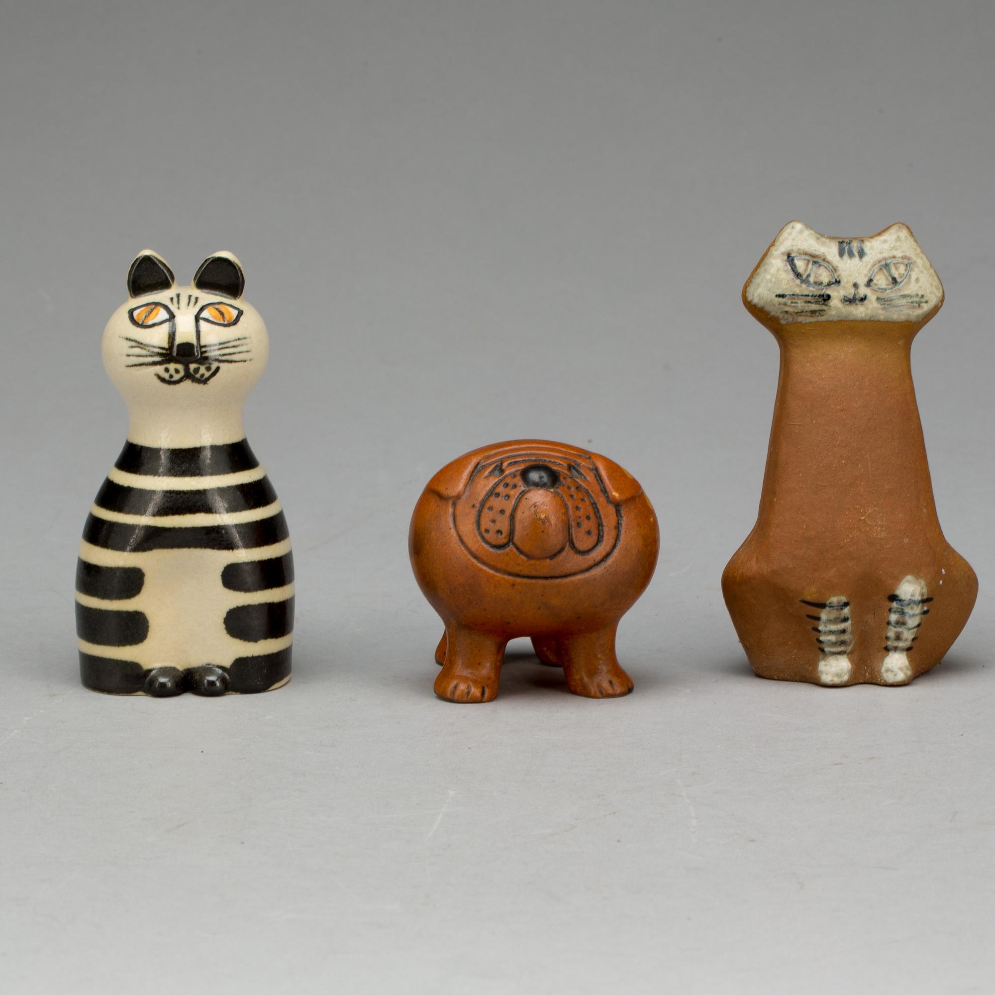 FIGURINER, 3 st, stengods, Lisa Larson, Gustavsberg. 1900-talets andra hälft.